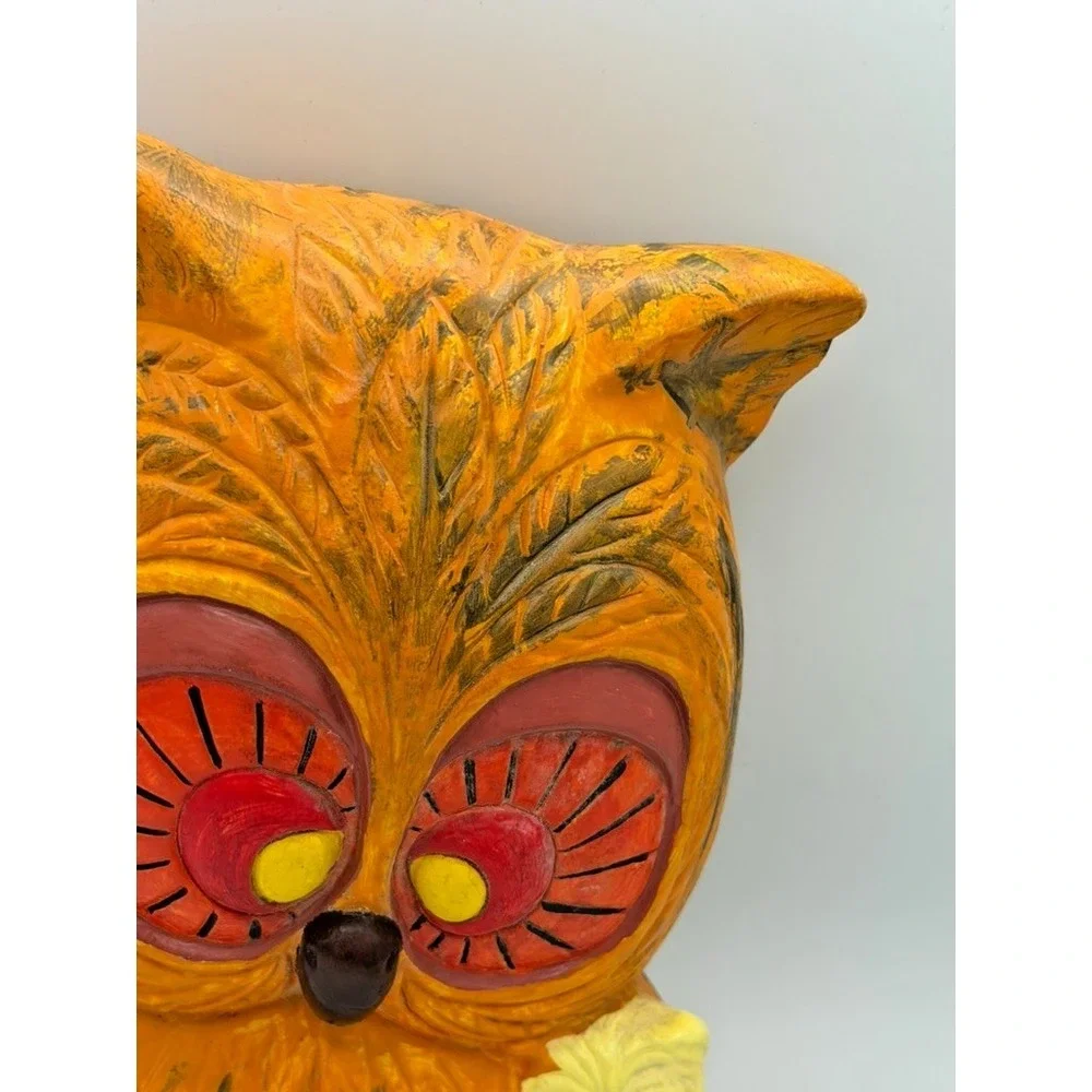 Vintage 1974 Large Owl With Baby Figurine Signed RZ Hand Painted Folk Art 10